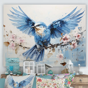 Blue Hues A Serene Scene Of Birds - Bird Large Canvas Wall Art